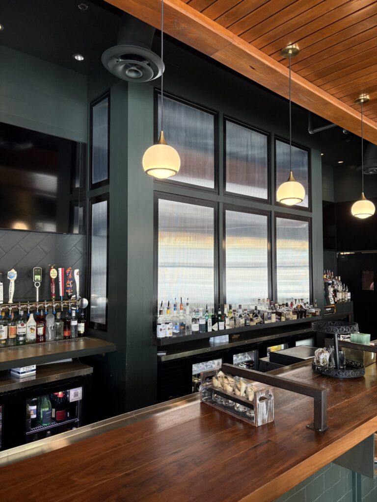 Decorative window film in a downtown Charleston restaurant